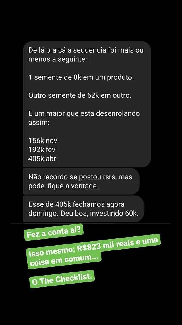 Print do resultado: R$ 823 MIL ACUMULADOS
