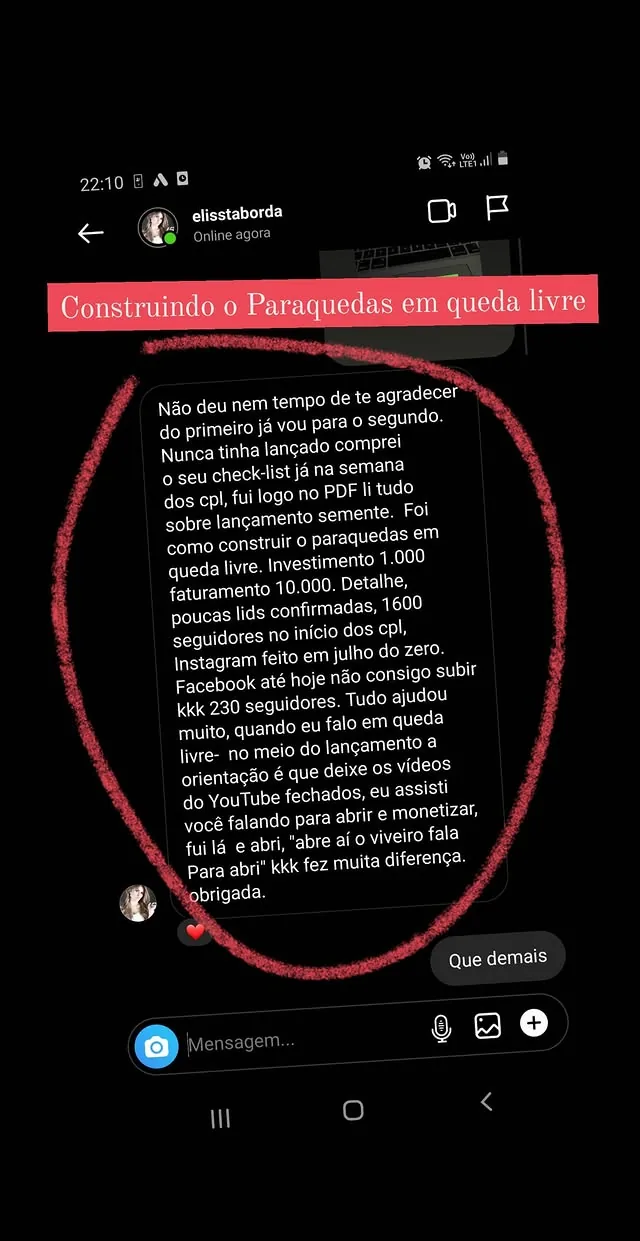 Print do resultado: R$ 10 MIL COM R$ 1 MIL