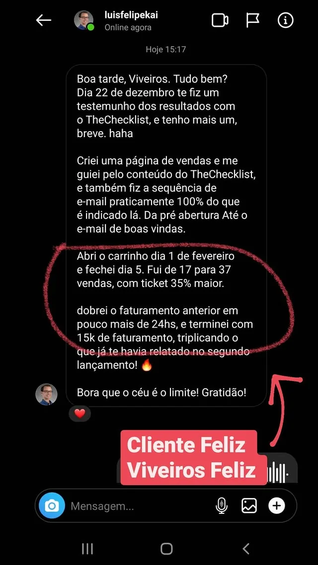 Print do resultado: R$ 15 MIL E FATURAMENTO TRIPLICADO